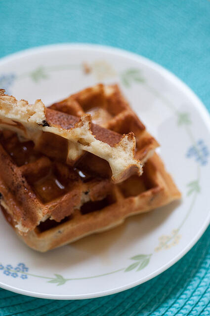 crispy waffles with cacao nibs