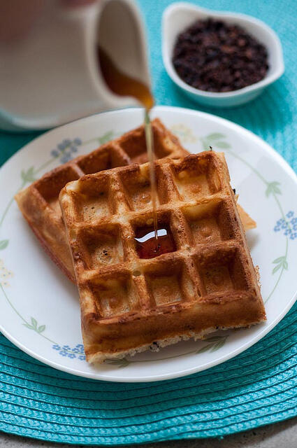 crispy waffles with cacao nibs