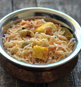 tomato paneer pulao recipe, how to make tomato paneer pulao