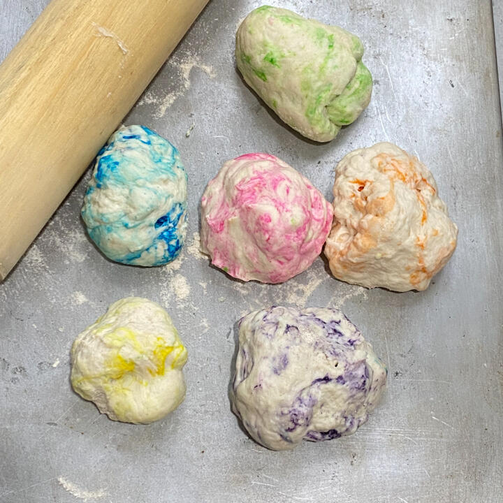 adding colour to rainbow swirl  bread