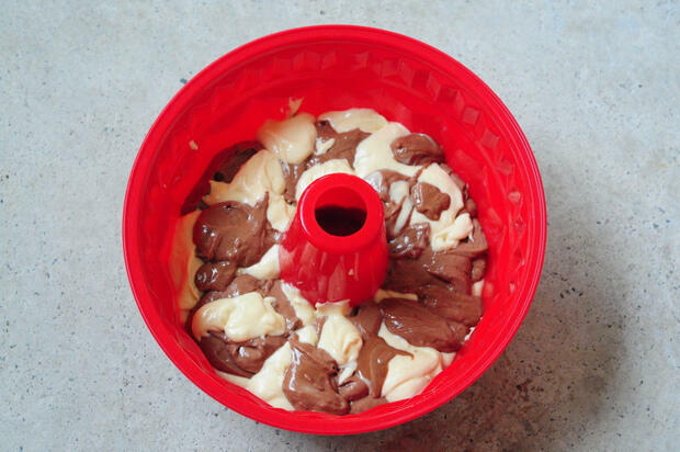 marble cake batter swirling